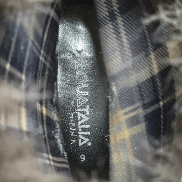 Aquatalia Chocolate Brown Suede Fur Trim Pull on Wedge Boots Women's Size 9 - Picture 9 of 10